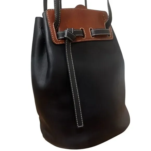 LOEWE Black Bicolor Whiskey Brown Small Lazo Bucket Bag Auth - Picture 5 of 14